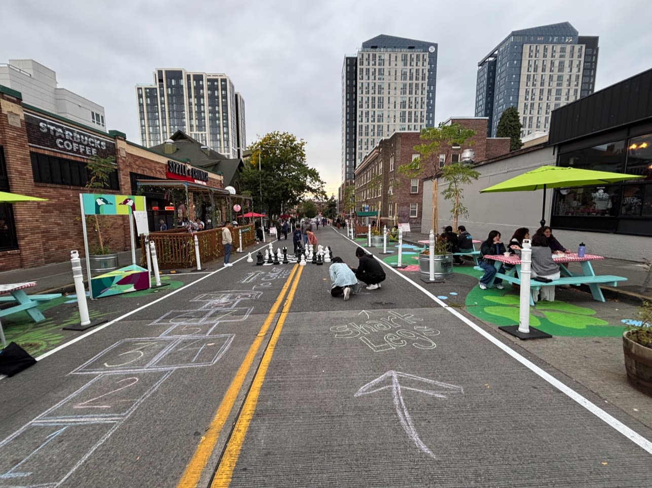 Green Street with towers beyond